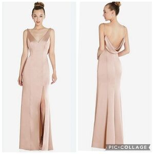 After Six 6856‎ Cown Back V-Neck Satin Gown Cameo 6